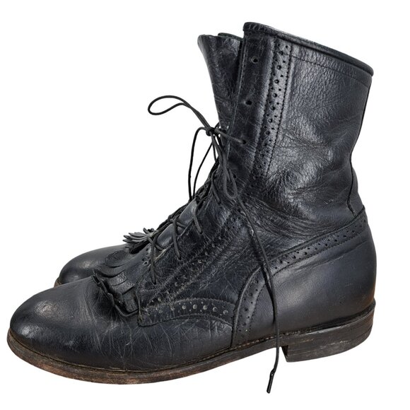 Justin Black Leather Kiltie Paddock Western Riding Boots Size 8.5 Cowboy Womens - Picture 4 of 13